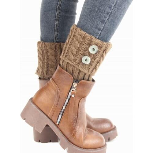 Practical Design Women"s Winter Warm Soft Cotton Knitted Ginger Snap Button Twist Leg Warmers Boot Socks Fit 18mm Snap Buttons