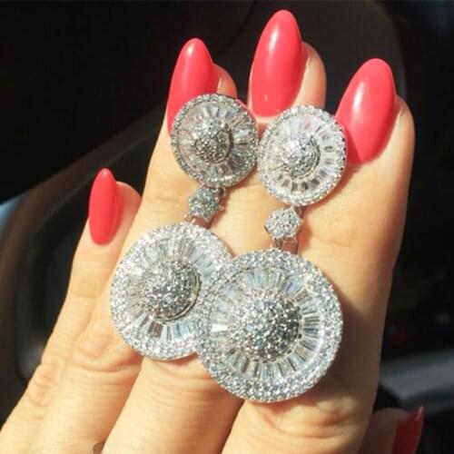 HUAMI Simple Drop Earrings Fashion Round Plating White Gold Material Top Quality Silver Color Shine AAA Zircon Bijoux Femme