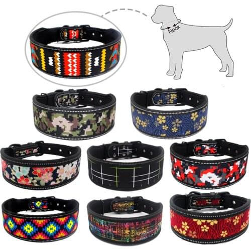 Dropshipping Reflective Nylon Dog Collar Fashion Printed Adjustable Pet Collars For Medium Large Dogs Pitbull Pet Dog Supplies