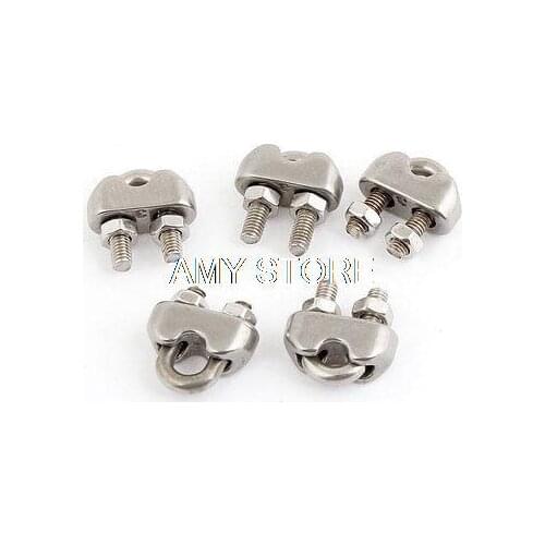 Silver Tone 3/25" 3mm Wire Rope Grip Cable Clamp 304 Stainless Steel