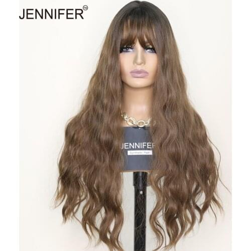 Synthetic Wigs for Women Honey color Wig Long Wavy with bangs Cosplay/Daily/Party Wig Hair Full Mechanism Heat Resistant Fiber