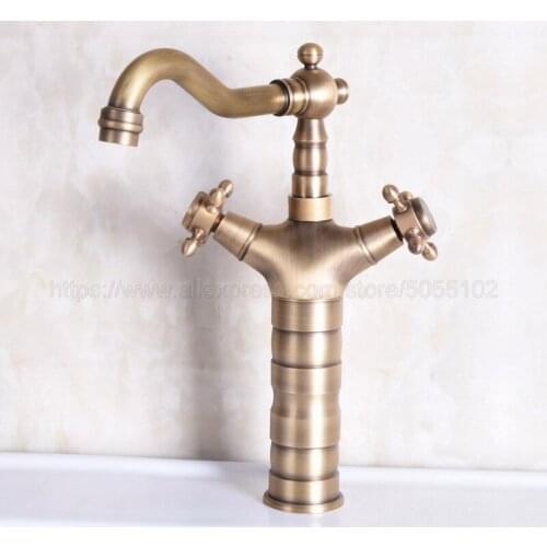 Basin Faucets Antique Brass Bathroom Sink Faucet 360 Degree Swivel Spout Double Cross Handle Bath Mixer Taps znf246