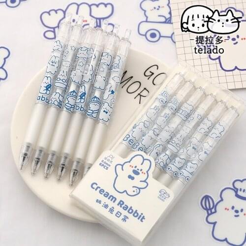 Telado Click Gel Pen Cartoon Click Gel Pen Writing Smoothly Cream Rabbit Lovely 6 Pcs PC+ABS Pen Clip