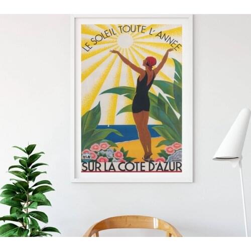 Sur La Cote D' Azur France Print Vintage Travel Poster Colorful Wall Art Canvas Painting French Riviera Broders Home Wall Decor