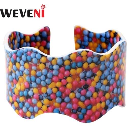 WEVENI Bohemian Colorful Small Bead Printing Wide Cute Bracelets Bangles Fashion Acrylic Jewelry For Women Girl Accessories