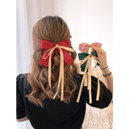 Fashion Satin Hairpin Double-sided Ribbon Streamer Bow Hair Clip Solid Color Spring Clip Women Hair Accessories