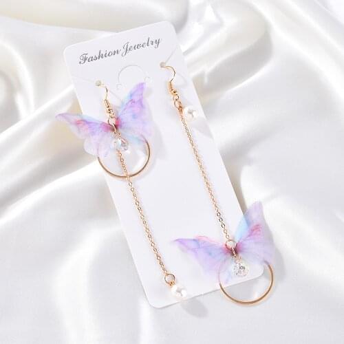 Long Bow-knot Circle Bead Tassel Bohemian Earrings for Women Asymmetry Butterfly Pearl Earring Female Fashion Jewelry Lady Gift