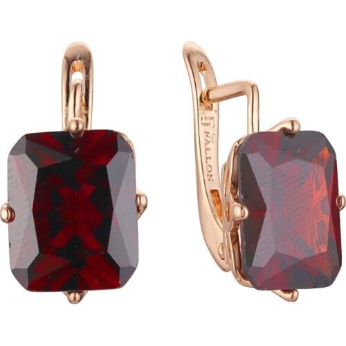 Retro Fashionable Geometric Square Colored Shining Red Zircon Rose Gold Color 585 Earring Wild Cut Glass Earring Woman