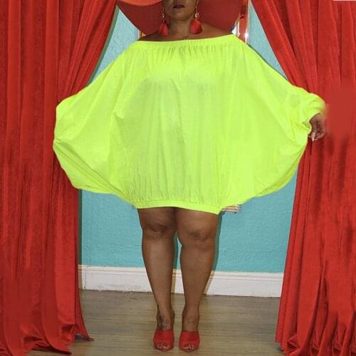 Large Size Dress For Womens Big Size Slash Neck Loose Batwing Sleeve Knee Length Solid Fashion Evening Night Party Vestidos New