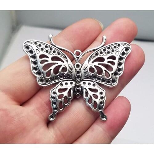 3pcs/lot--60x48mm, Antique silver plated Butterfly charms ,DIY supplies, Jewelry accessories