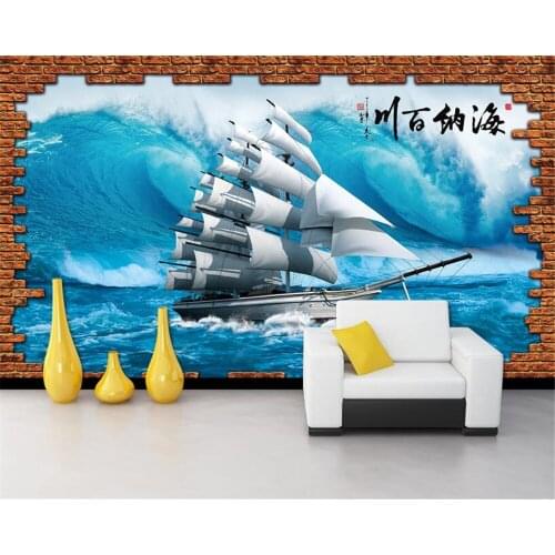 Beibehang 3D Wallpaper Murals Living Room Bedroom TV Background walls Sailing Brick Wall Photo Wallpaper 3 d papel de parede