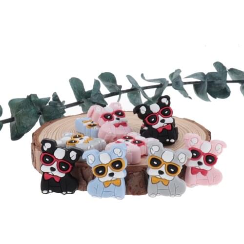 50pcs Baby Silicone Beads Silicone Pacifier Personalized Bulldog Baby Teether Baby Pacifier Chain Beads BPA Free Chew Necklace