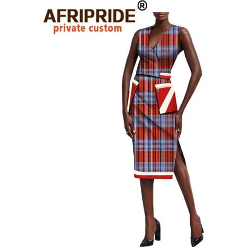 African 2 Piece Set for Women Crop Top Skirt Sleeveless Tank Top Women Blouse with Pockets Ankara Clothes Print Outfits A1826015