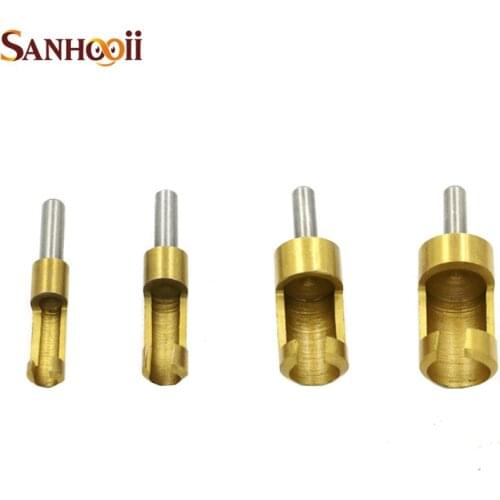 SANHOOII 4PSC 6mm, 8mm, 13mm, 16mm Wood Drilling Wood stopper 6.3MM Shank Drill Bit Tool Set