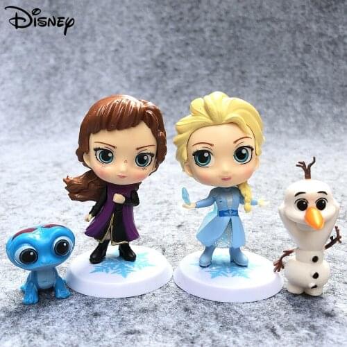 Disney 4Pcs/Set Q Version Dolls Frozen Princess Anna Elsa Olaf Salamanders Action Figure Model Toy for Children Gift