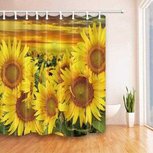Sunflower Shower Curtain Creative Mildew Durable Fabric Bathroom Accessories with 12 Hooks 180X180CM