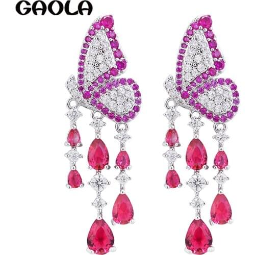 GAOLA Lovely Butterfly Red Cubic Zircon Earrings Animal Dangle Earring Women Fashion Jewelry GLE10058