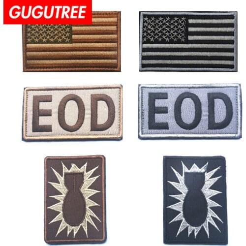 GUGUTREE embroidery HOOK&LOOP Old Glory patches flag eod bomb patches badges applique patches for clothing AD-1