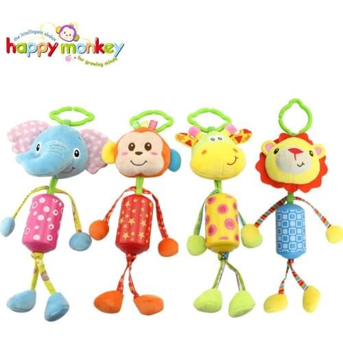 Happy Monkey Handbells Baby Animal Rattles Toy Cheerful Plush Toy Wind Chimes Sound Soft Rattle Plush Toy Cute Animals Plush