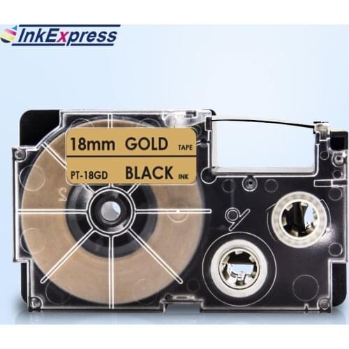 InkExpress 18mm XR-18GD Tape For CASIO XR-18GD Label Tape Black on Gold Printer Ribbon For CASIO Label Maker KL-120 KL-130