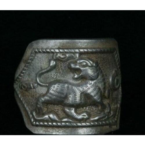 2Cm Old Chinese Miao Silver Dynasty Palace God Beast White Tiger Ring Rings Statues for Decoration Collection Figurines