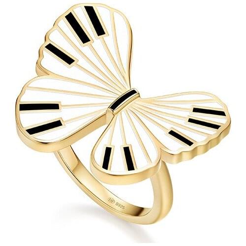 【MeibaPJ】 S925 Sterling Silver Piano Butterfly Ring Zircon Luxury Brand Fine Fashion Jewelry for Women