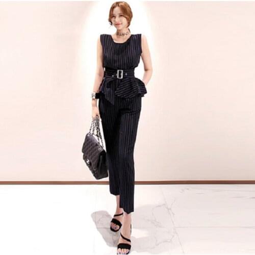 Summer fashion casual womens Sets womens slim stripe tops and Pencil pants Two-piece Sets pants suits elegant woman two piece