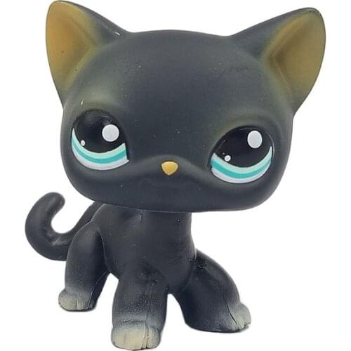 LPS CAT pet shop cute toys rare short hair cat #994 old black standing blue eyes original animal toys kitty