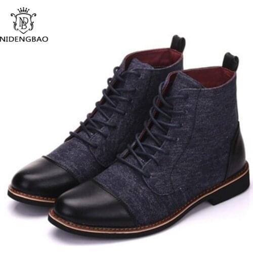 Large Size 48 Mens Boots High Top Ankle Boots PU Leather Stitching Lace Up Classic Mens Boots Gentleman Personality Mens Shoe