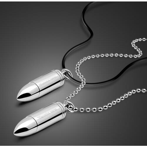 Personality 100% solid 925 silver bullet pendant necklaceNew fashion necklace sterling silver men Rock hip-hop style man jewelry