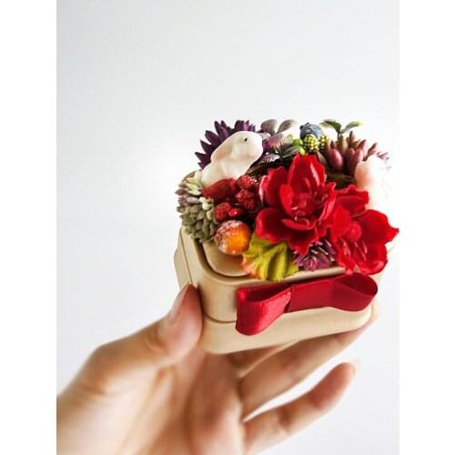 1pcs Inexpensive Creative Forest Series rings holder Engagement decoration proposal velvet ring box wedding