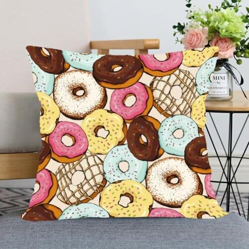 New Arrival Donuts Pattern Pillowcase Wedding Decorative Pillow Cover Custom Printed Soft Satin Fabric Pillow Cases Not Fade