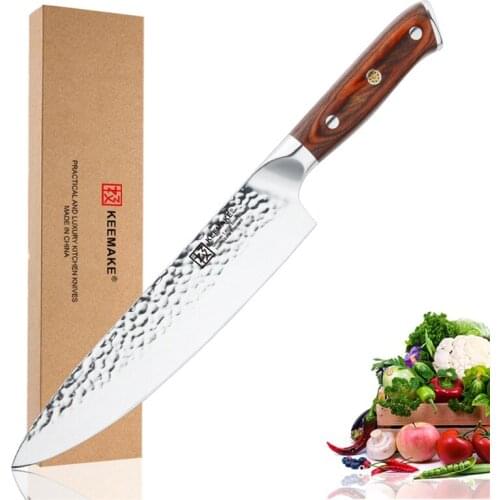 KEEMAKE 8" Chef Knife German 1.4116 Steel Hammer Blade Kitchen Knives Color Wood Handle Sharp Meat Fruit Slicer Cutting Tools