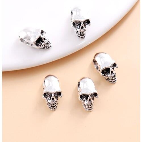 Vintage Silver Skull Beads fit Pandora Charms DIY European Bracelets for Metal Jewelry Making 43pcs/lot