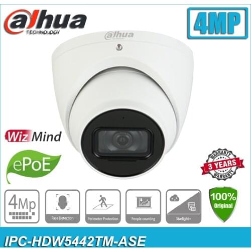 Original Dahua Starlight IPC-HDW5442TM-ASE 4MP WDR IR Eyeball WizMind Network CCTV IP Camera HDW5442TM-ASE Built-in Mic