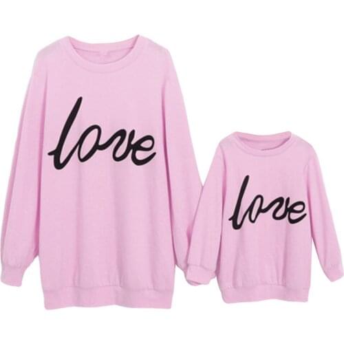 Autumn Mothers Daughter Family Matching Outfits Maternity Ladies Pink Love Print Parent-child Clothes