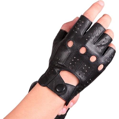 Spring Summer Mans Half Fingers Gloves Thin Breathable Anti-Slip Leather Fitness Gloves Male Moto Semi-Finger Mittens M046P
