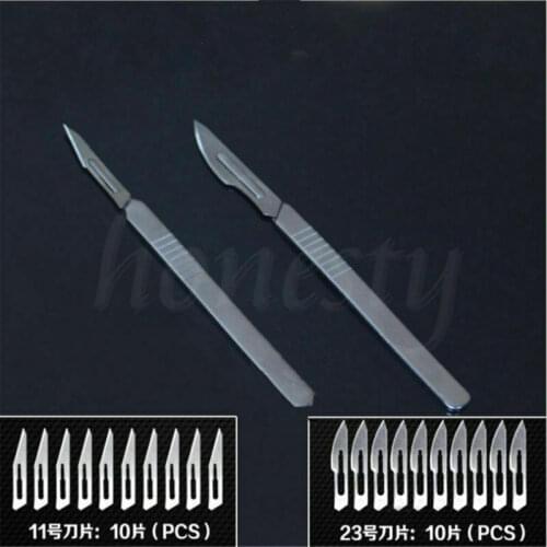 Stainless steel Scalpel Handle N23/N11 +10 pcs N3/N4 Surgical Knife Blades