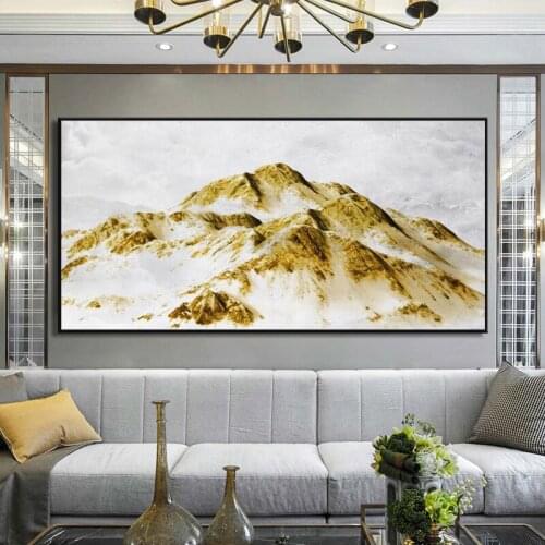 Modern Abstract Landscape Oil Painting on Canvas Posters and Prints Wall Art Golden Mountain Picture for Living Room Home Decor
