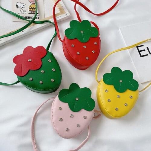 Girl Strawberry Rivet Crossbody Bag Fashion Children Summer Holiday Tote Handbag Contrast Color PU Leather Bag