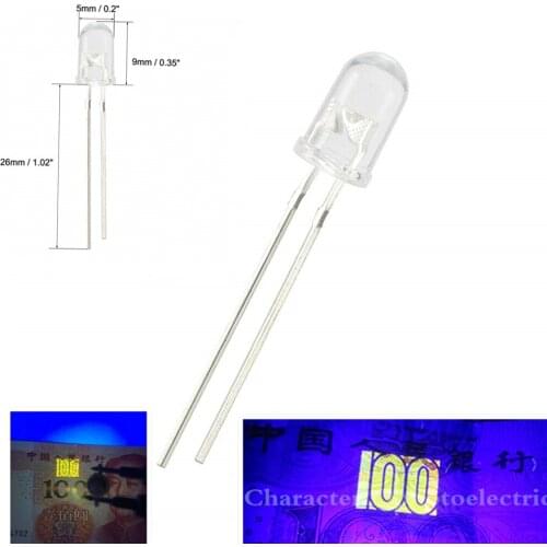 5mm LED lamp Purple Ultra Violet Ultra Bright 395nm 365nm UV LED Diode Light Emitting Lamp 20mA Round Water Clear Lens