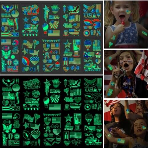 10pcs United States Luminous Independence Day Flag Tattoo Sticker Party Temporary Tattoo Body Sticker Glowing Paste on Face