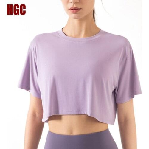 Loose Sports T-shirt Short Sleeve Gym Crop Top Fitness Women Gym Naked-feel Fabric Buttery-Soft Workout Leisure Yoga Blouse HGC