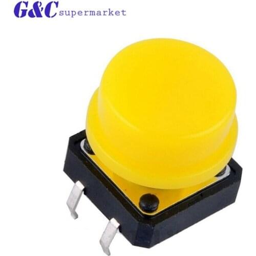10pcs 12*12*7.3/12mm 4pin Tactile Tact Mini Push Button Switch SMT Vertical Micro Switch Yellow/black button diy electronics