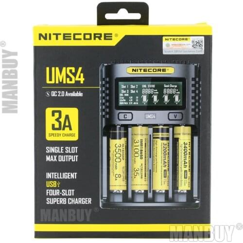 NITECORE UMS4 Automatic Universal 3A Quick Charger Intelligent USB Four-Slot Superb Charger Li-ion Ni-Cd Ni-MH IMR 1865018350 AA