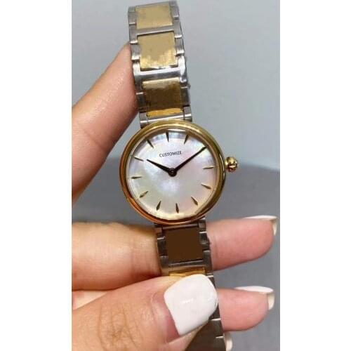 28mm New women quartz watch mother of pearl shell two tone hollow brand letter logo watches stainless steel clock top quality