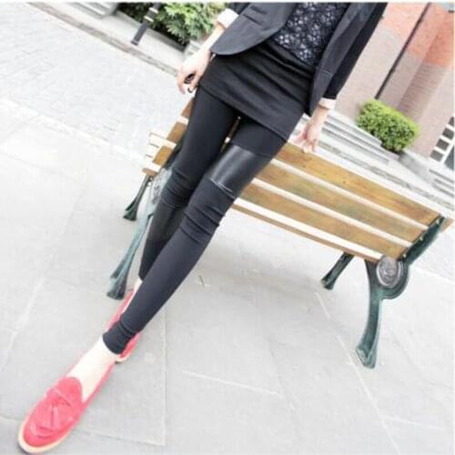 Babbytoro Female Girl Leggings 2020 Iregular Fake Leather Modal Patch Skinny Fit Plus Size 7XL 6XL 5XL XS Workout Jeggings Black
