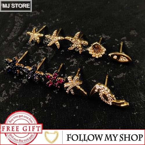 925 Sterling Silver Earring For Women One Week Earrings Flower Fish Starfish Earring Set Golden Luxury Brand Monaco Jewelry Gift