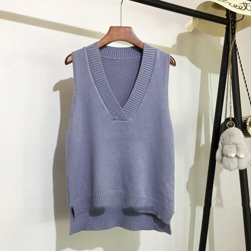 2021 Women Sweater Vest Spring Autumn Women Short Loose Knitted Sweater Sleeveless Ladies V-Neck Pullover Tops Female Sweaters