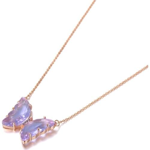 Original Design Rose Gold CZ Crystal Butterfly Charm Pendant Necklaces For Women Trendy Titanium Steel Necklace N20178